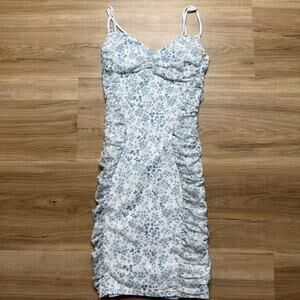 white floral satin ruched bardot bodycon dress Alexandre Vauthier